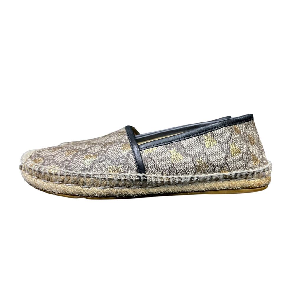 Gucci Supreme Monogram Gold Bees Print Flats Espadrilles EU 37 US W6.5 Luxury
